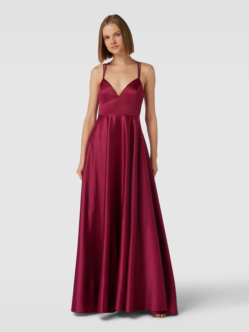 Abendkleid mit gekreuzten Spaghettiträgern in kirschrot
