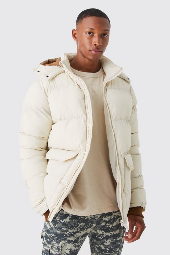 Mittellange Steppjacke mit Kontrast-Kapuze