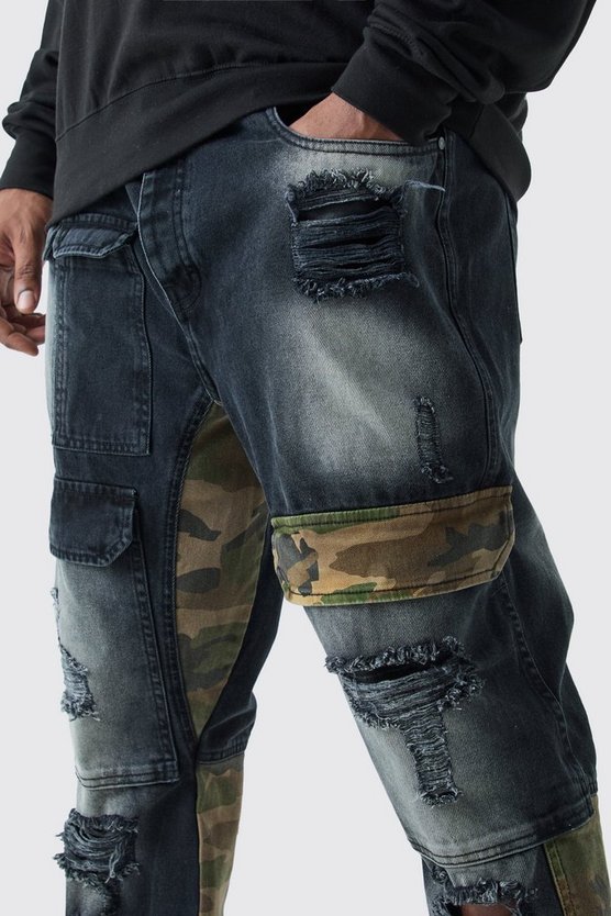 Plus Slim-Fit Camouflage Cargo-Jeans
