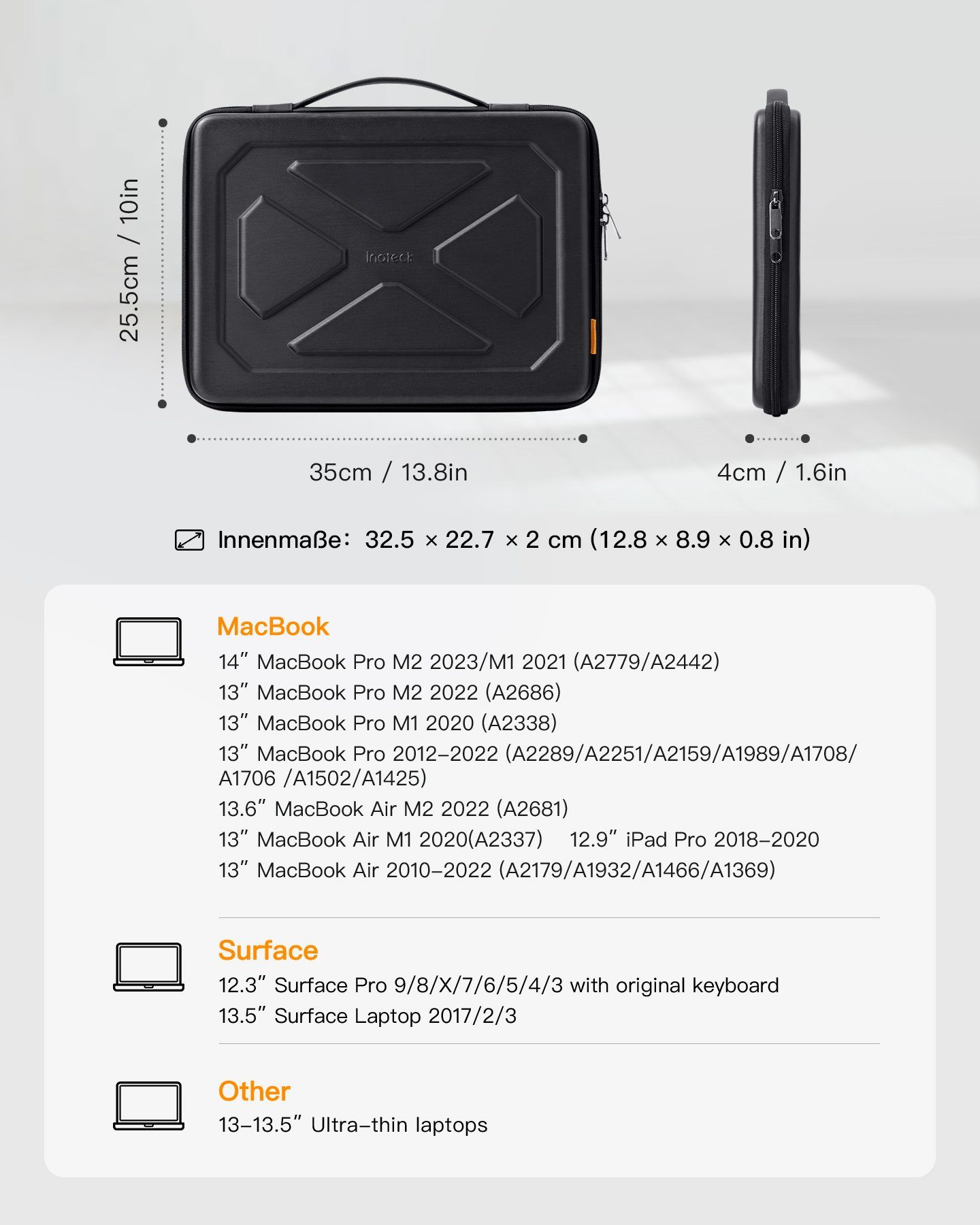 Inateck Laptoptasche für 13-14 Zoll MacBook Air Pro, Surface Pro, Eva Superstarke Stoßfeste