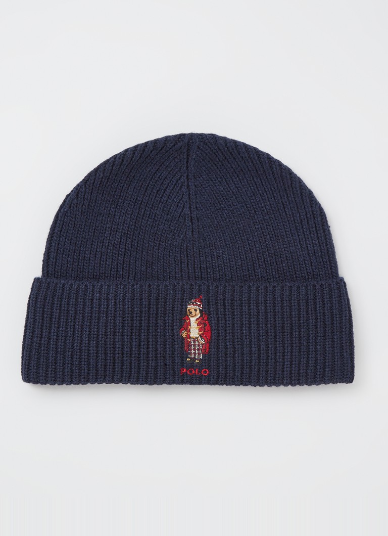 Ralph Lauren Rib-knit beanie in wool blend with logo embroidery