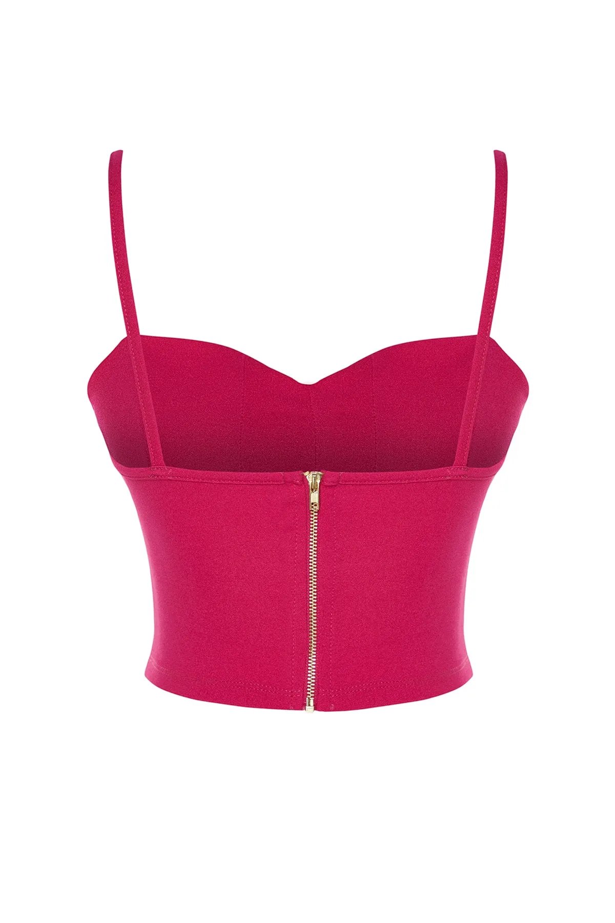 Trendyol Collection  Fuchsiafarbenes, tailliertes Bustier aus Krepp-Strick mit kurzen Trägern TWOSS23BS00036