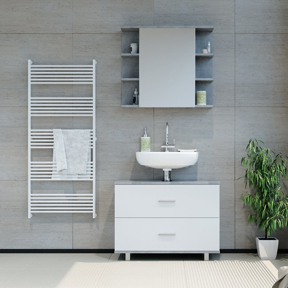 Vicco Waschbeckenunterschrank Waschtischunterschrank Badschrank ILIAS Beton Weiß Schublade