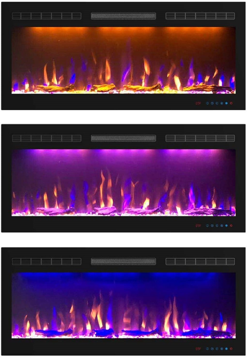 Kaminlicht Elektrokamin Marly 36 Elektrokamin Wandkamin elektrisch mit Heizung, Einbaukamin, Elektrischer Kamin mit Fernbedienung, Timer, 3D Flammenspiel, LED Feuer