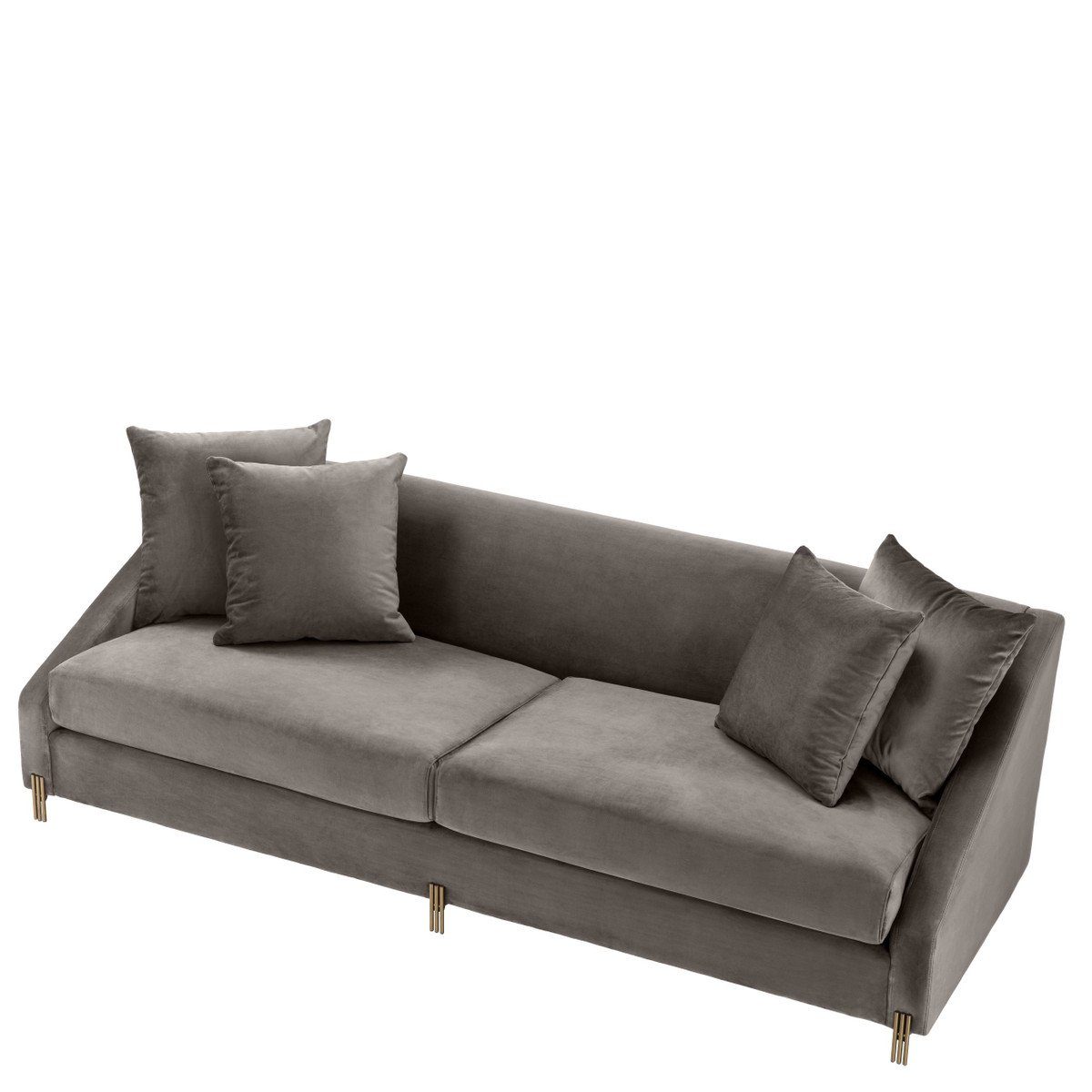 Casa Padrino Loungesofa Luxus Samtsofa Grau / Messingfarben 223 x 94 x H. 73 cm - Wohnzimmer Sofa mit 4 Kissen - Luxus Möbel