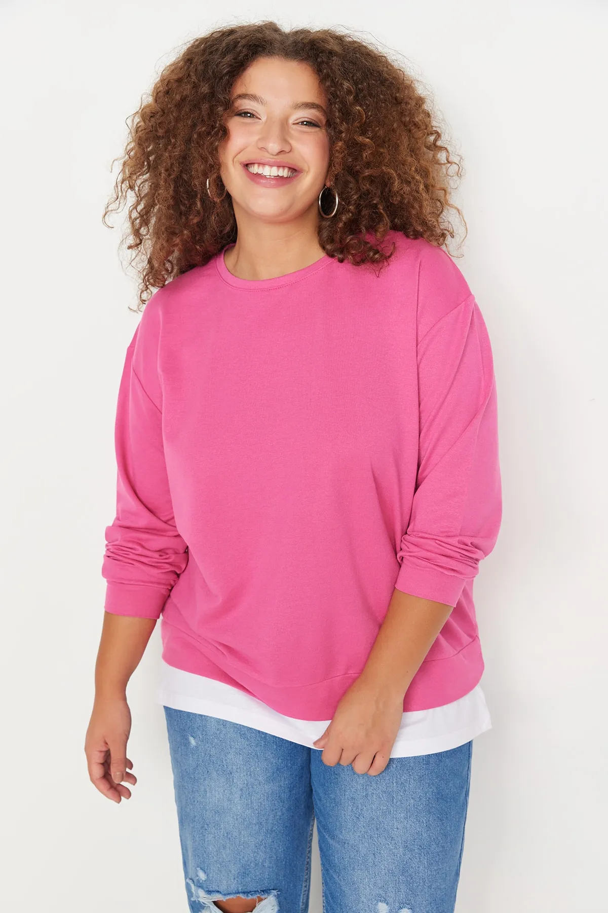 Trendyol Curve  Fuchsia Entfernung des unteren T-Shirt-Looks Dünnes gestricktes Sweatshirt TBBAW23AO00024