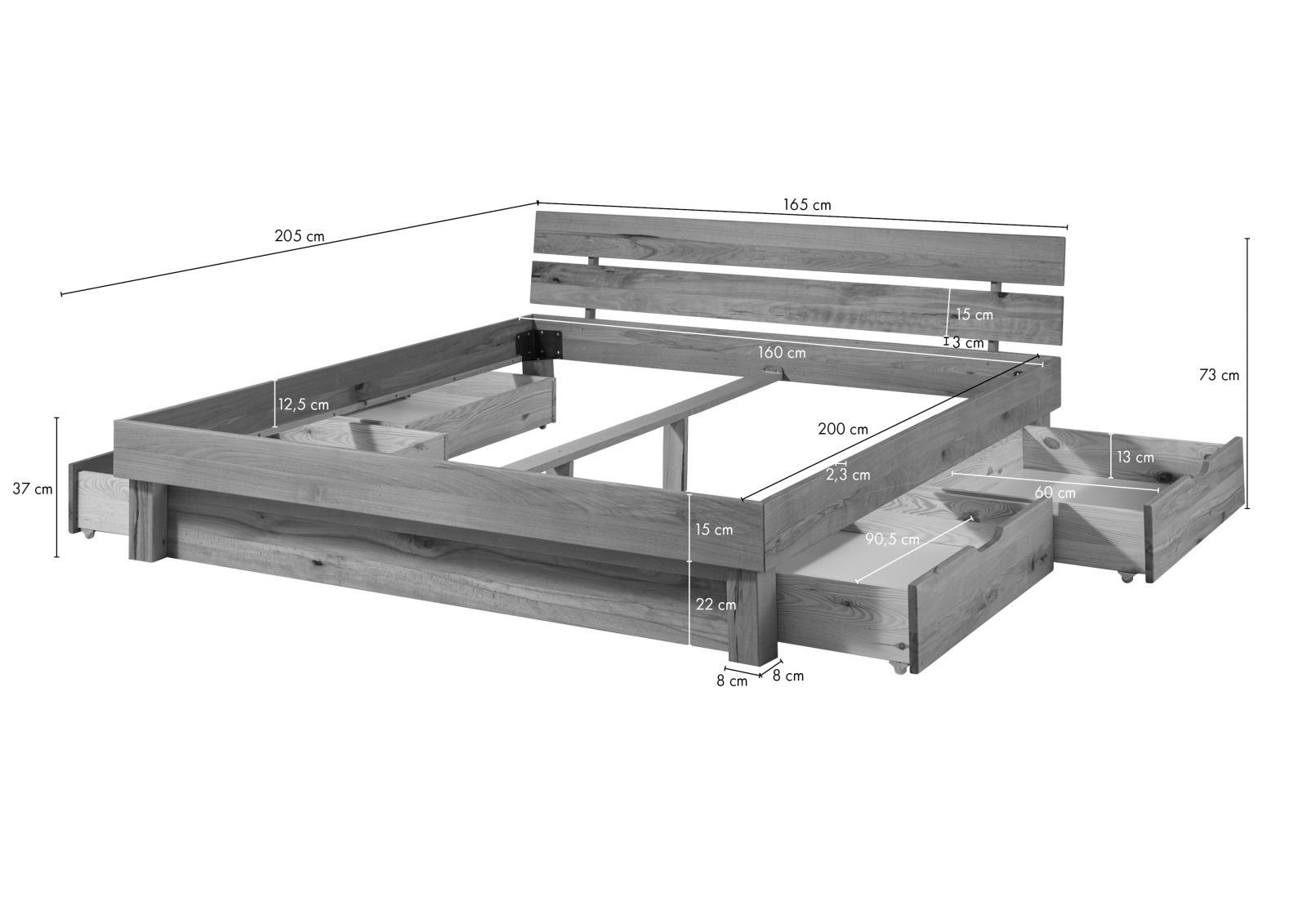 Massivmoebel24 Massivholzbett TomMe Bett 160x200 mit Schubkästen #131 Kernbuche massiv geölt