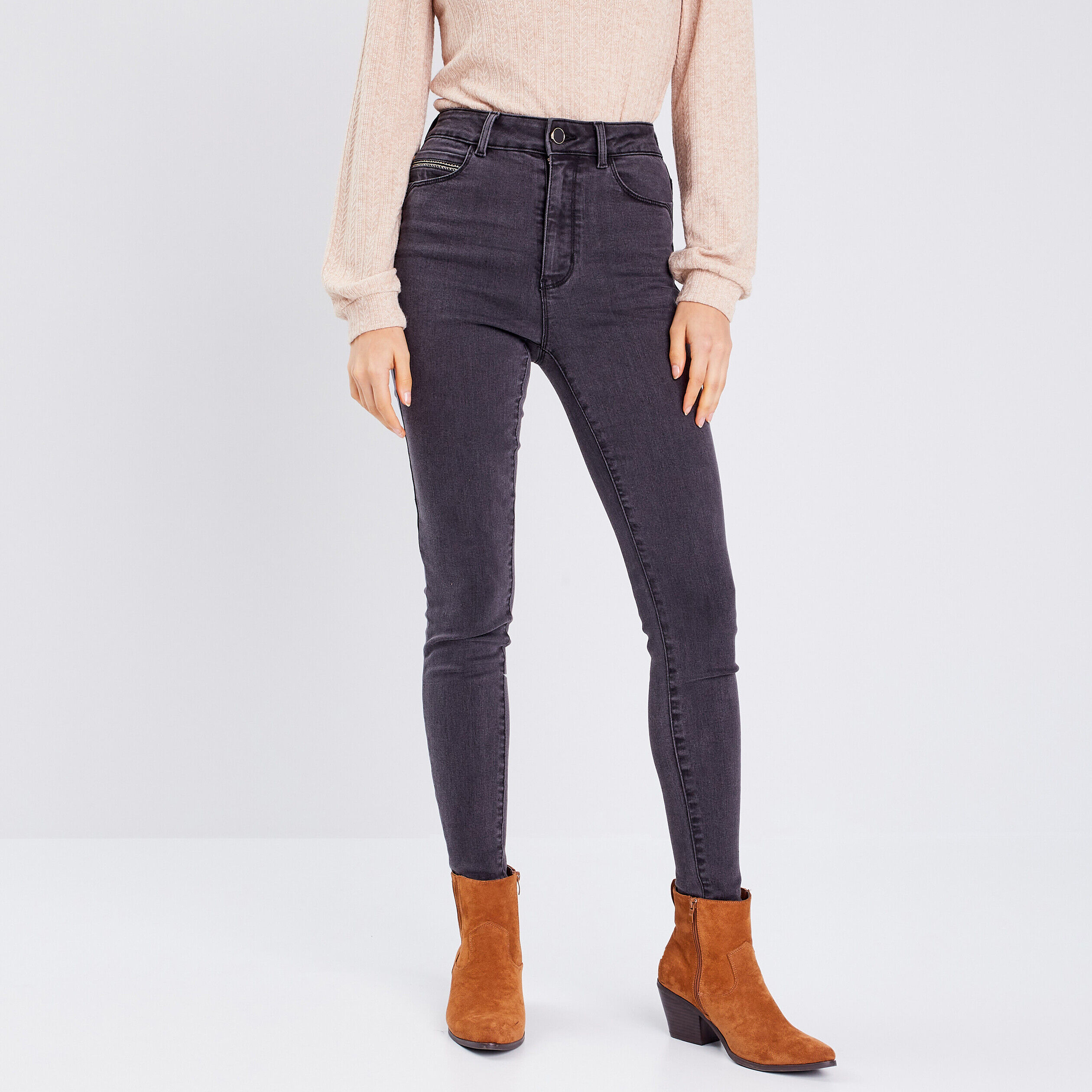 Jeans skinny taille haute denim noir femme | Cache Cache