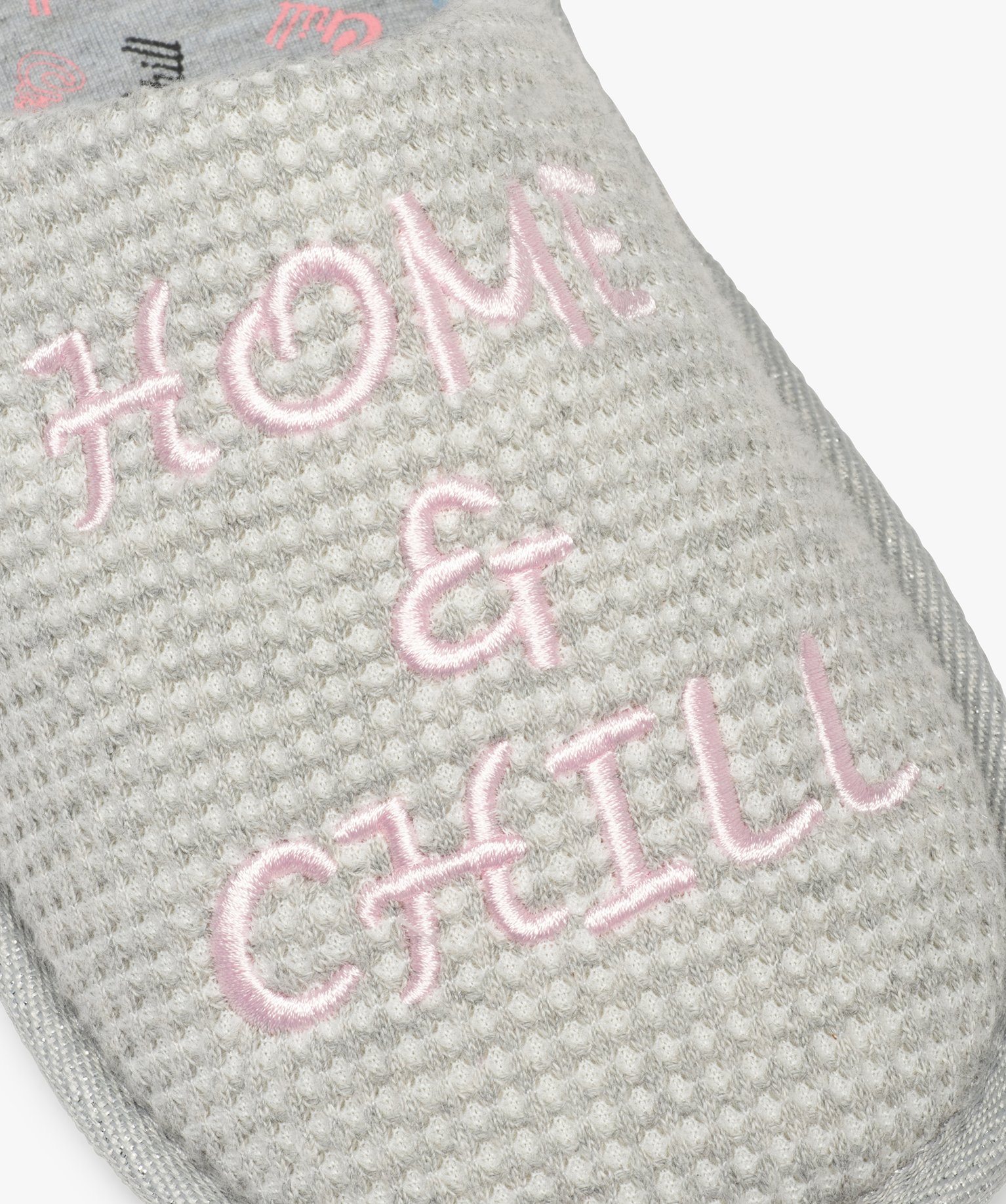 Chaussons femme mules plates brodées Home & Chill gris | GEMO