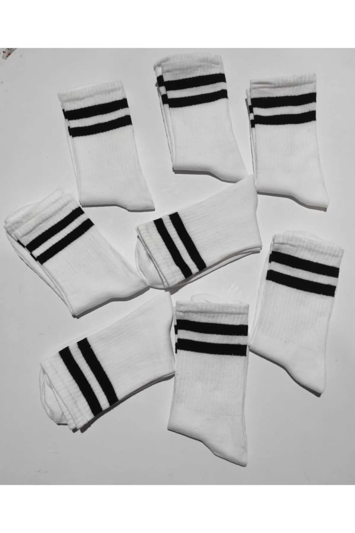 SOYTEMİZ  Gestreifte College-Socken, 8 Paar, Weiß, Unisex