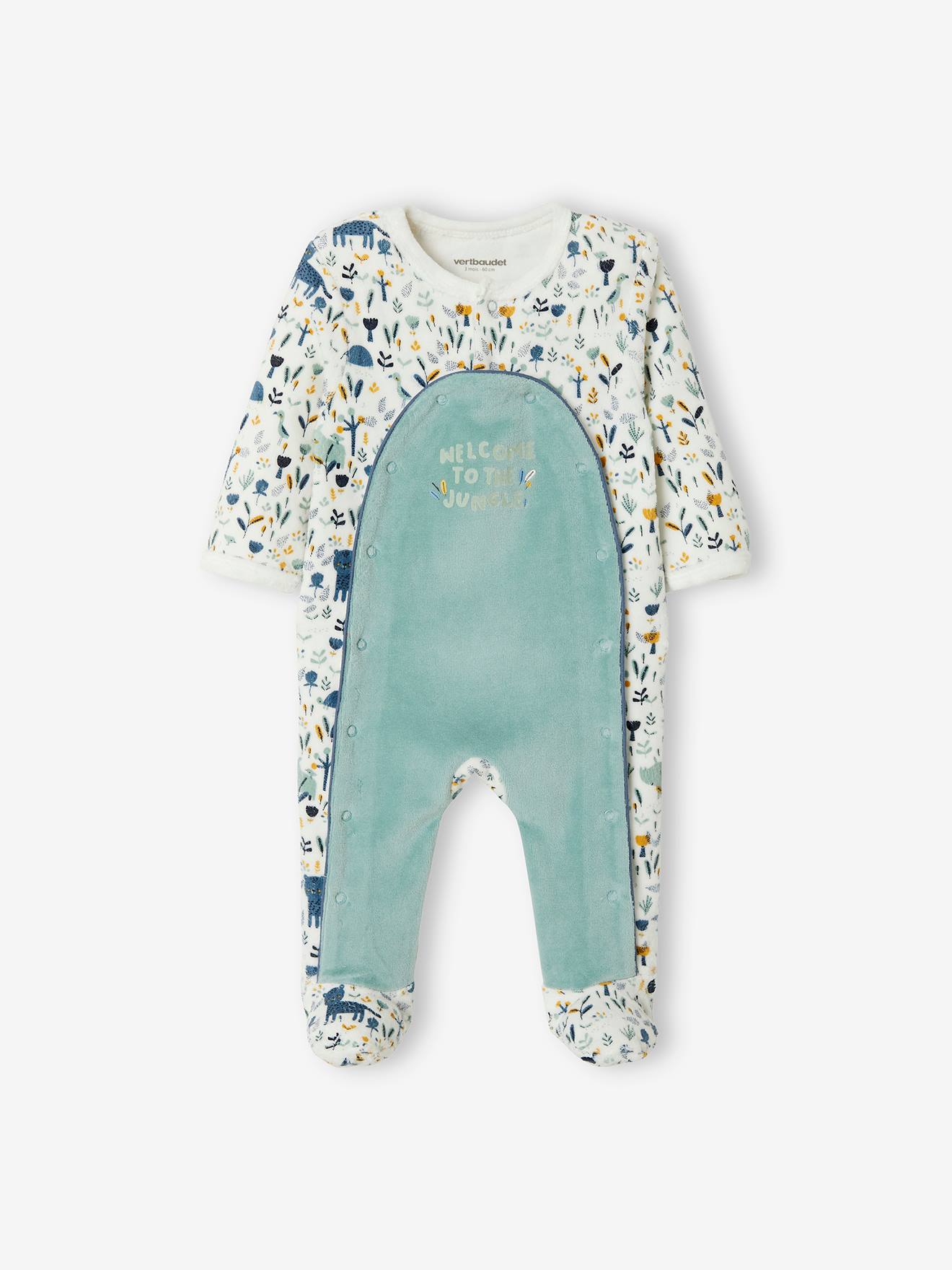 Pyjama bébé garçon en velours ouverture pont ivoire imprimé