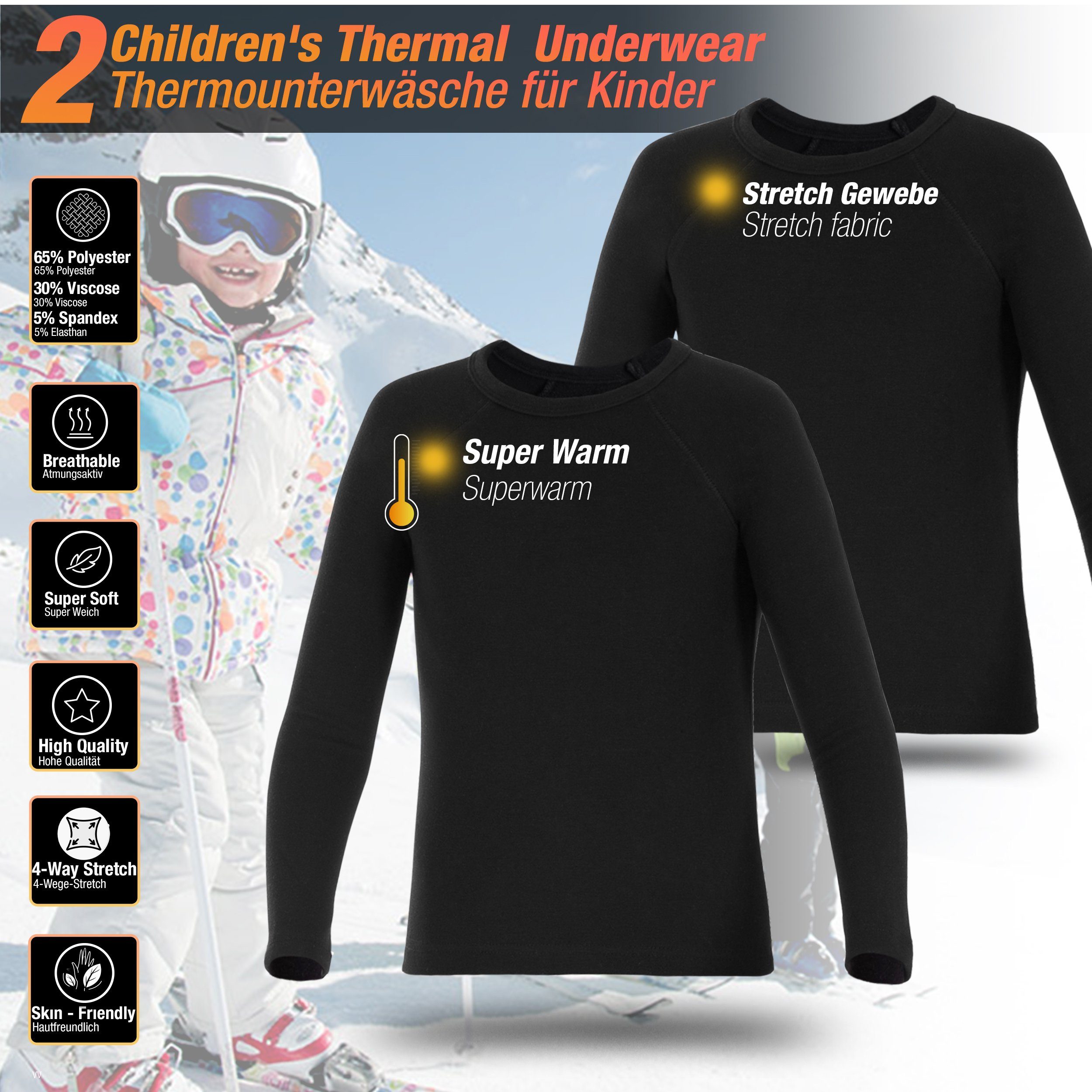 LOREZA Thermounterhemd 2 Kinder Jungen Mädchen Thermounterwäsche Langarm (2-St) FLEECE INNENFUTTER Angeraute Innenseite für ein flauschiges und wärmendes Wohlgefühl