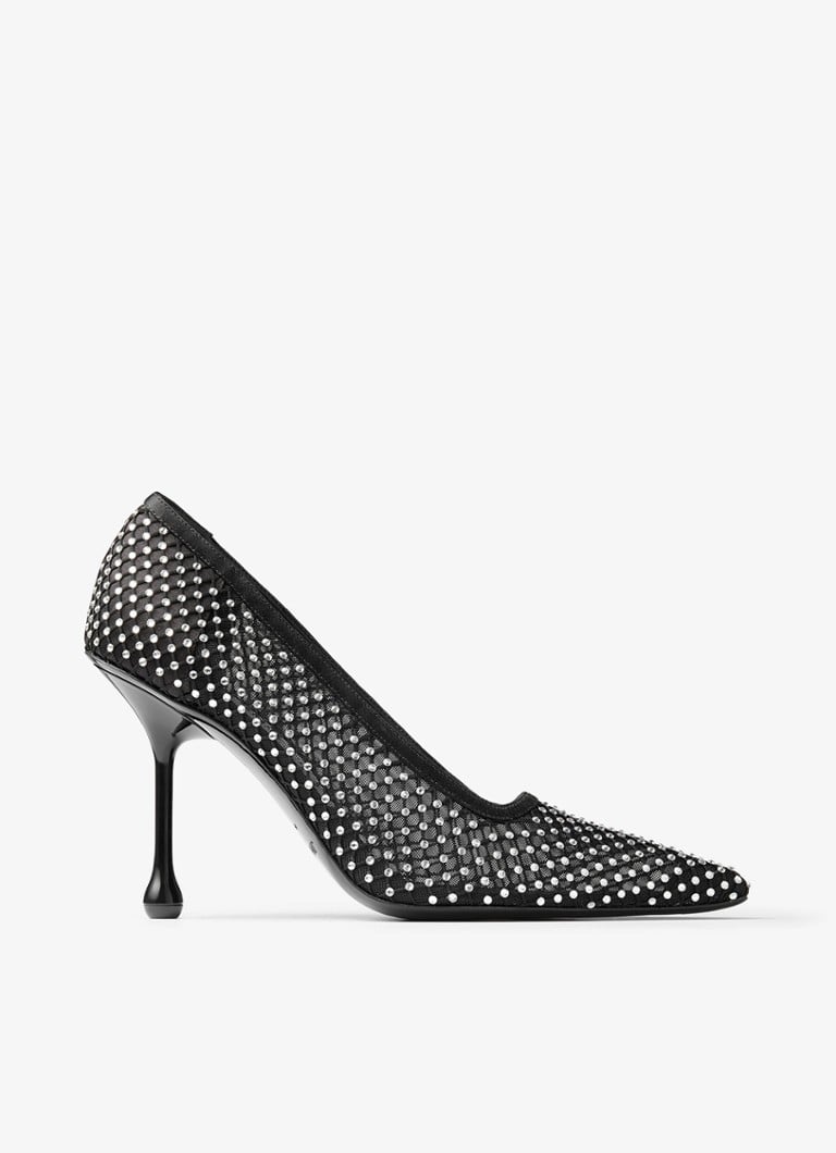 Jimmy Choo Ixia 95 pump made of mesh with rhinestones