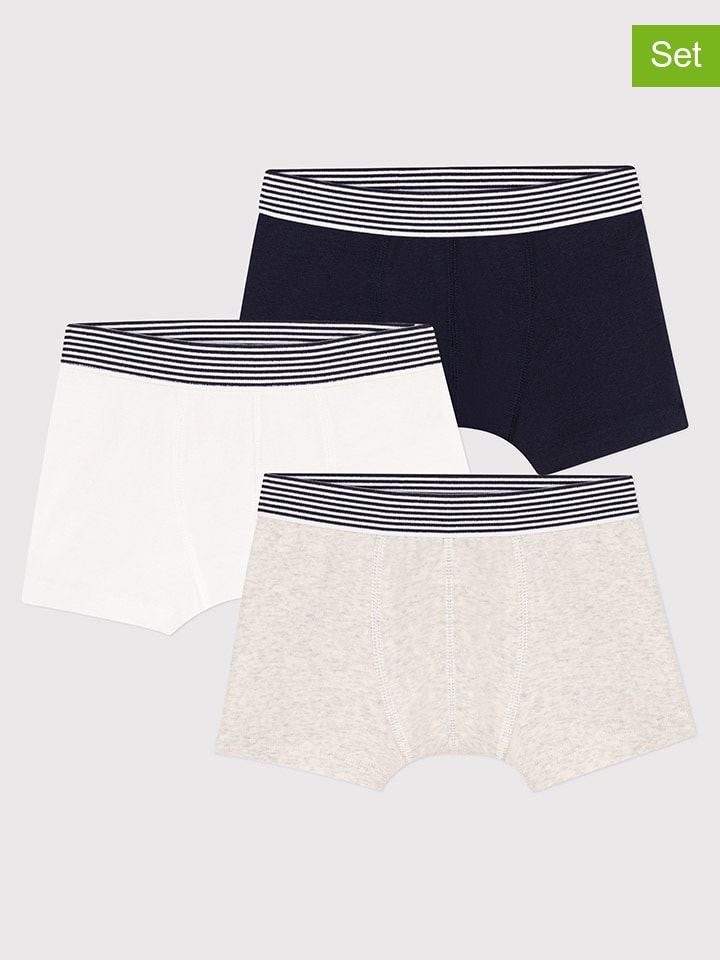 PETIT BATEAU 3er-Set: Boxershorts in Schwarz/ Beige/ Weiß günstig kaufen