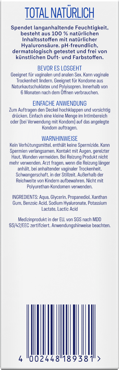 Gleitgel Naturals extra Feuchtigkeit, 50 ml