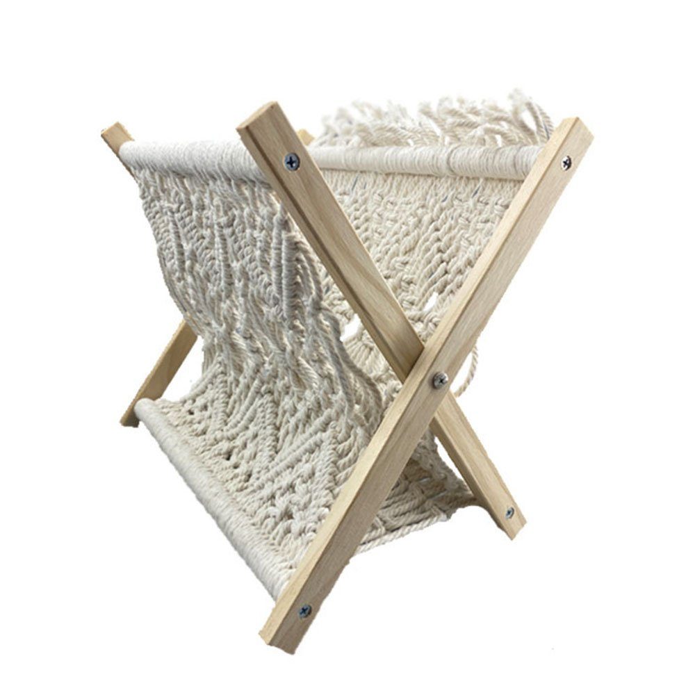 KOMIRO Zeitungsständer Zeitungsständer Boho Zeitungskorb, Holz + Baumwollseil, Für Wohnzimmer