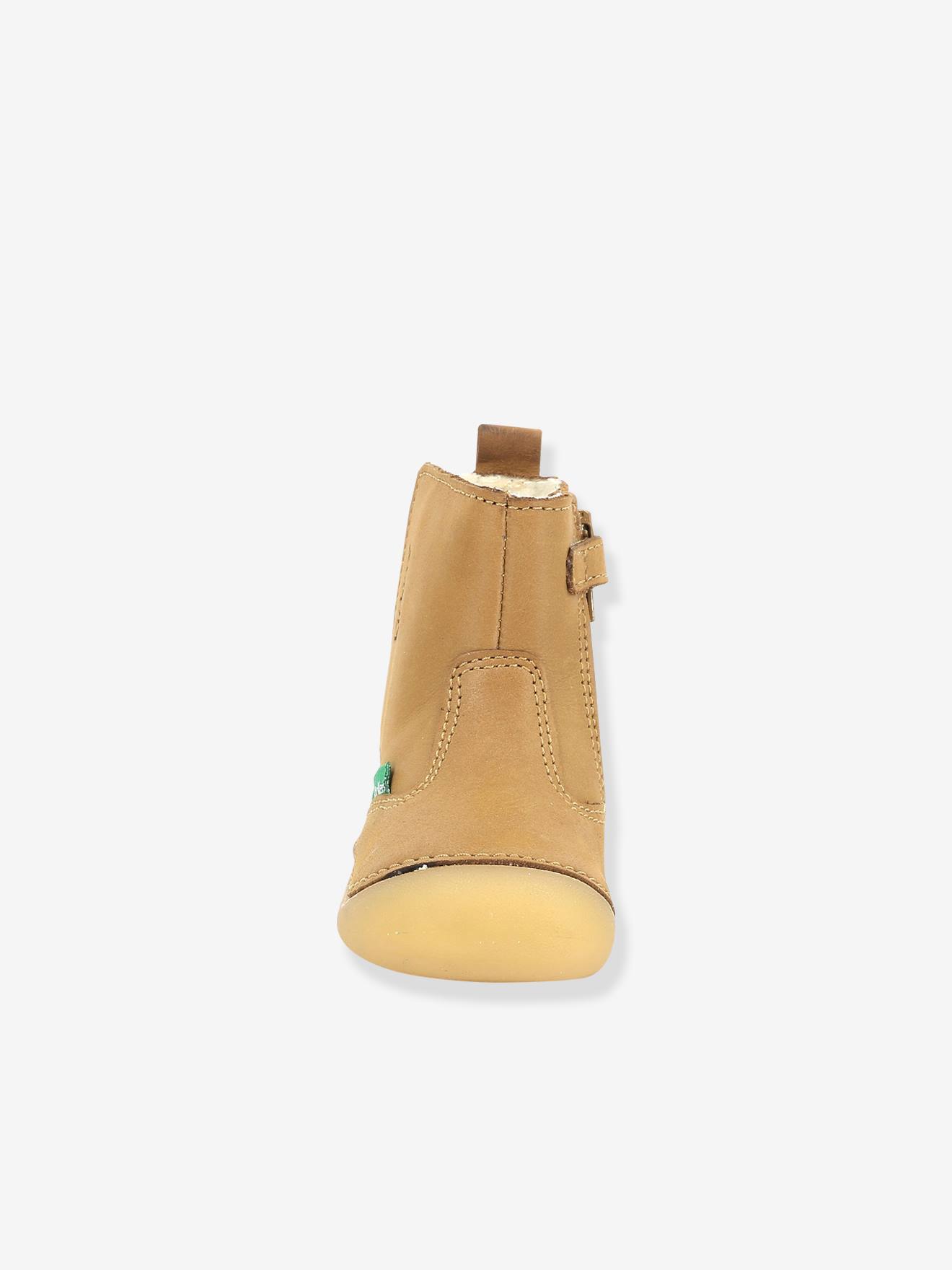 Boots fourrées cuir bébé garçon Socool Cho KICKERS® 1ers pas camel