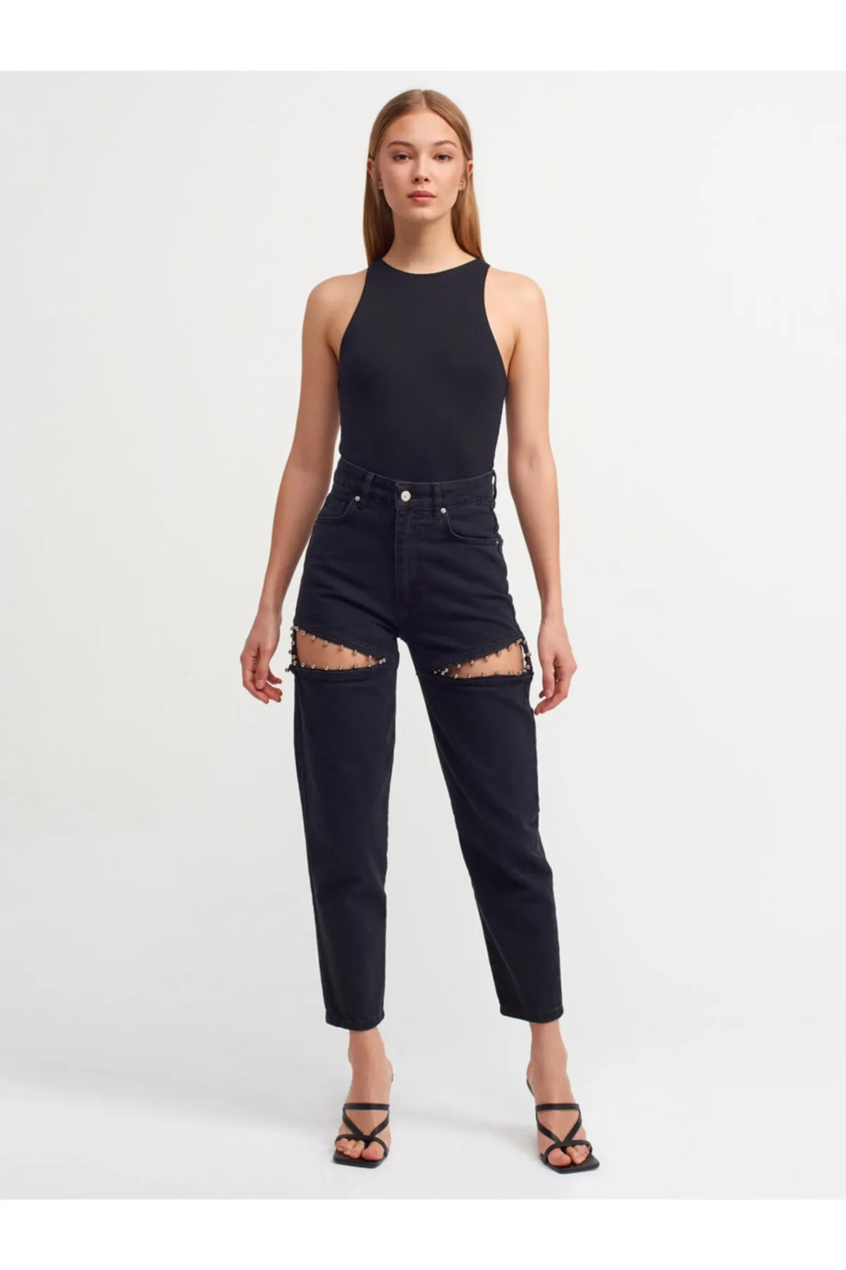 Dilvin  Schwarzes Neckholder-T-Shirt für Damen