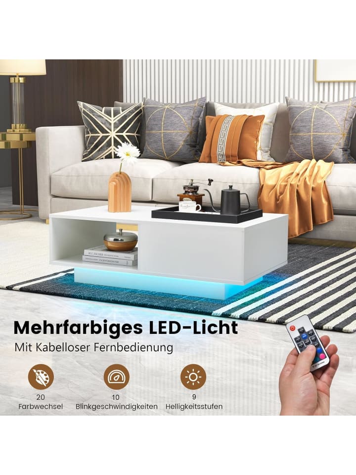 COSTWAY Couchtisch mit LED 95cm in Weiß günstig kaufen onesize