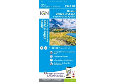 Carte IGN Ossau Vallée d'Aspe 1547OT