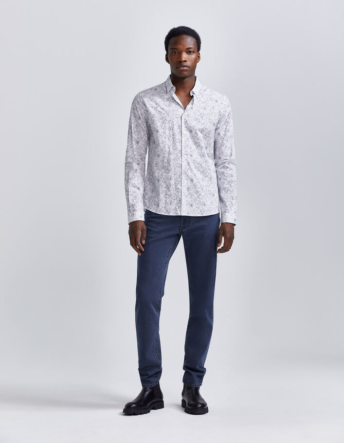 Chemise SLIM blanche tissu Liberty fleurs bleues Homme