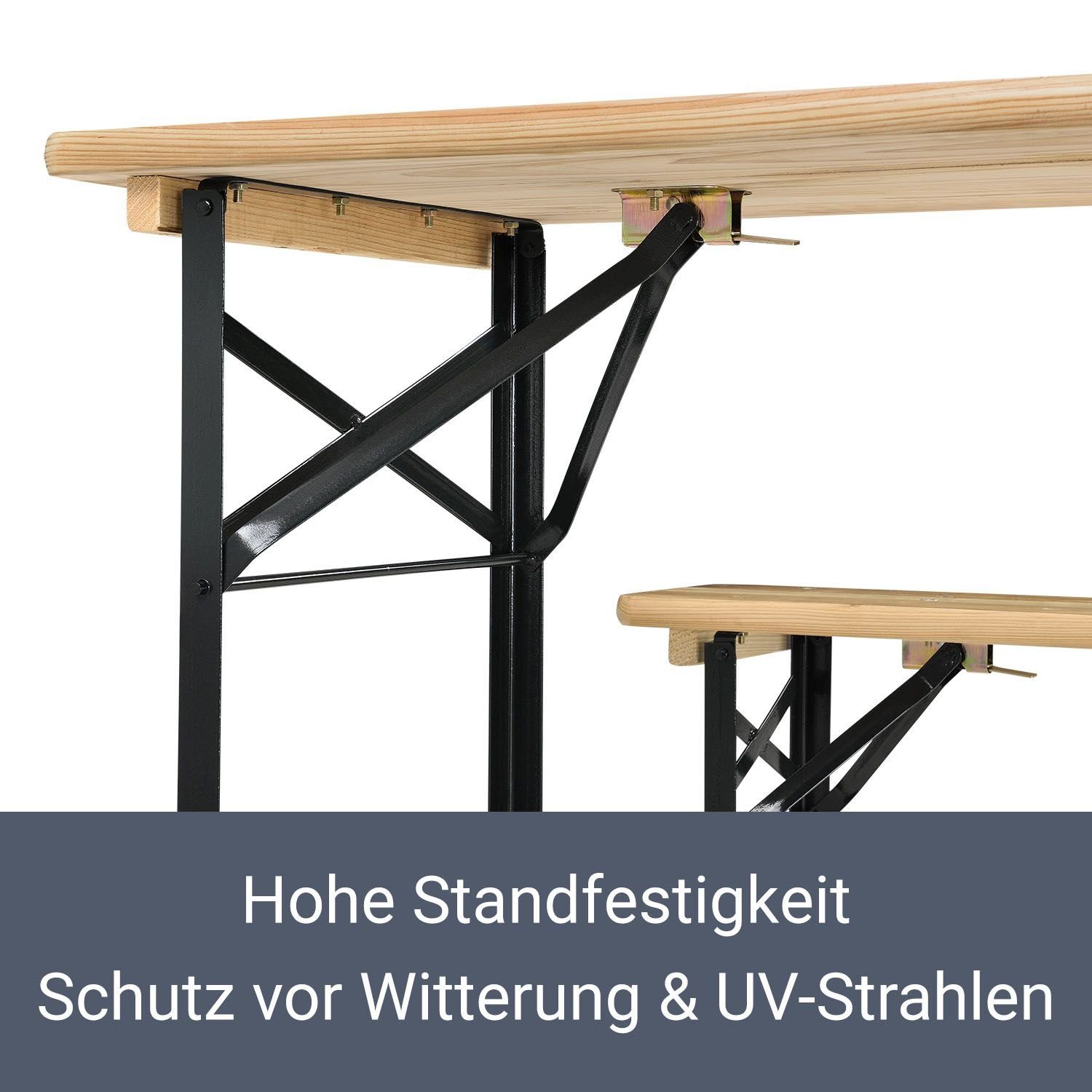 Juskys Bierzeltgarnitur Bichl, (Set, 3-tlg., Bierzeltgarnitur), Wetter und UV-beständig, klappbar, lackiertes Tannenholz