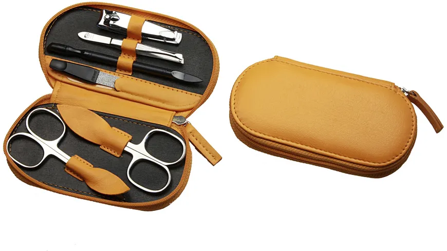 Kniebes Maniküre-Etui Nappa-Leder 6-teilig oval maisgelb