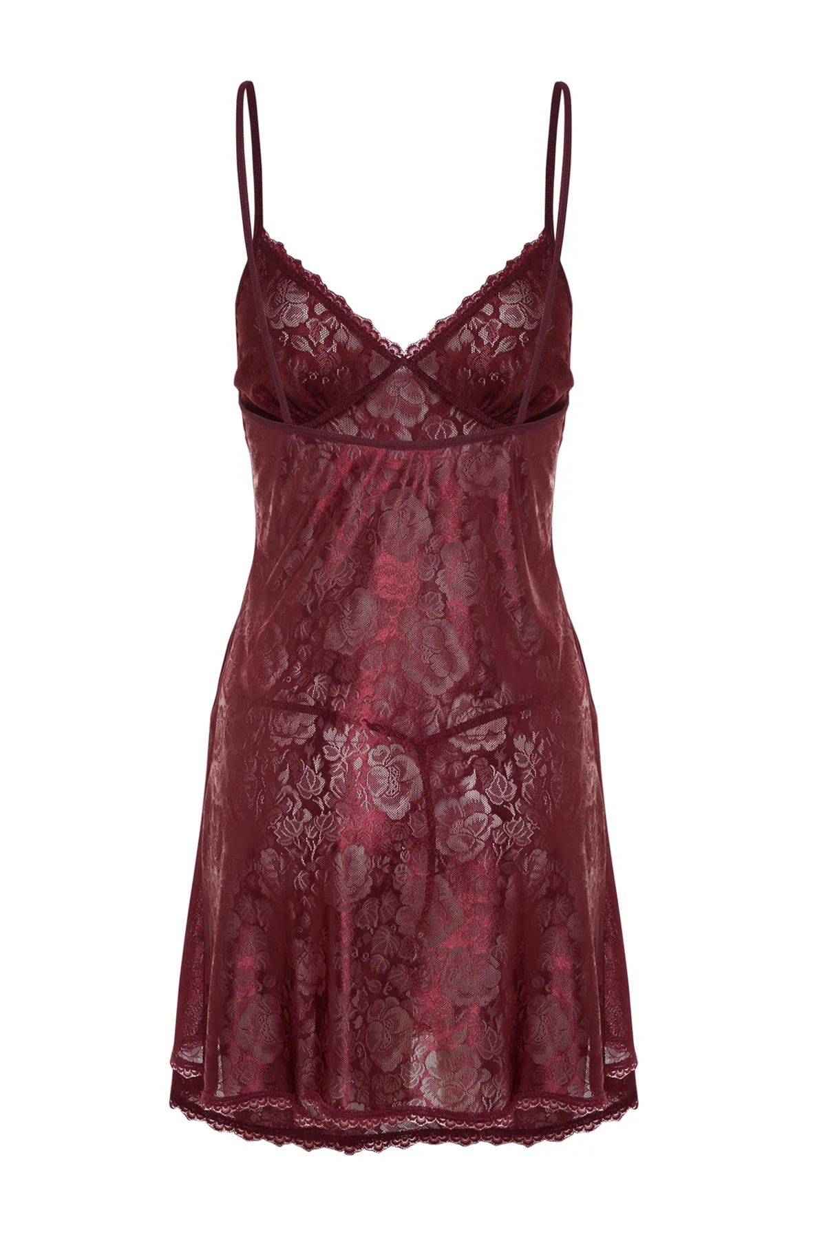 Trendyol Collection  Burgunderrotes Babydoll mit Spitzenhöschen und Seilriemen THMAW21LL0002