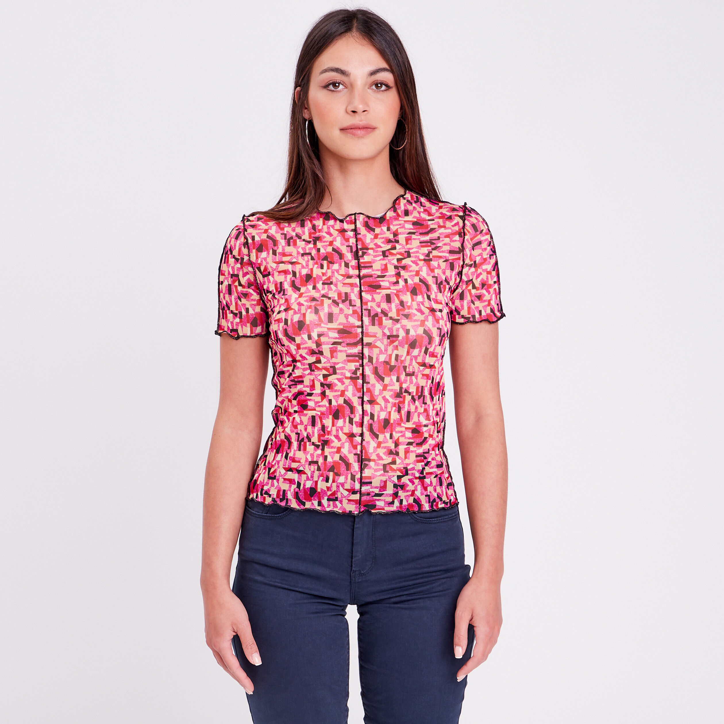 T-shirt semi-transparent rose femme | Cache Cache