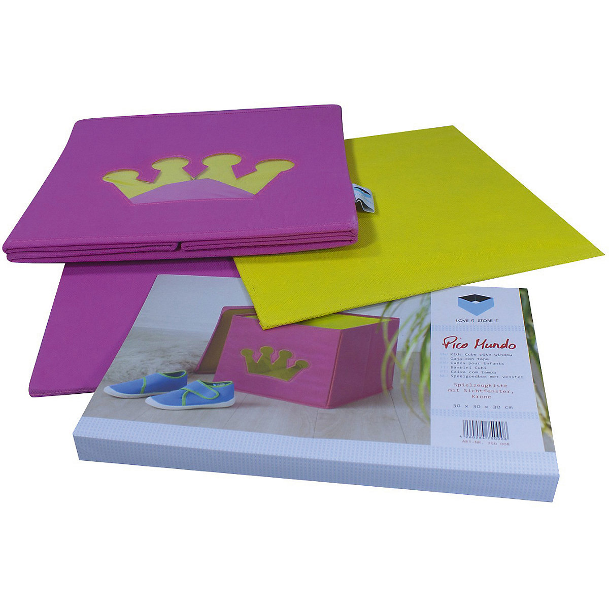 Aufbewahrungsbox Krone pink, mit Sichtfenster, 30 x 30 x 30 cm