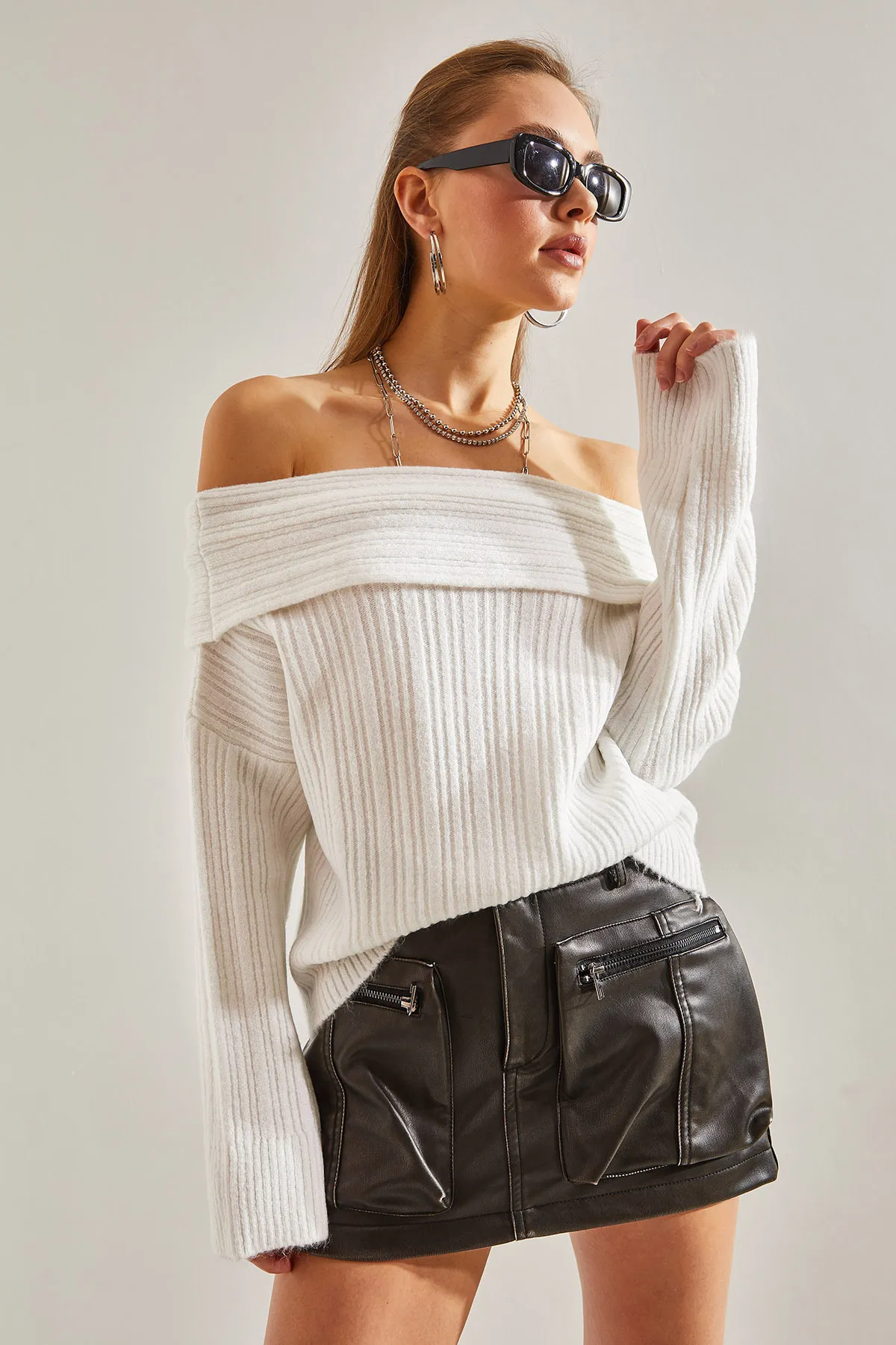 Bianco Lucci  Damenpullover mit Rüschenkragen