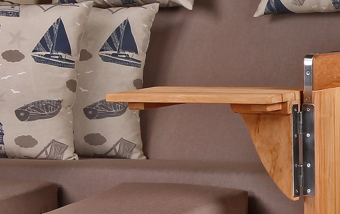 bene living Strandkorb Königssee 2,5-Sitzer Teak - PE shell - Modell 540, BxTxH: 142x95x170 cm, Volllieger ca. 175 Grad, Ostsee-Strandkorb, inkl. Liftersystem und Bullaugen
