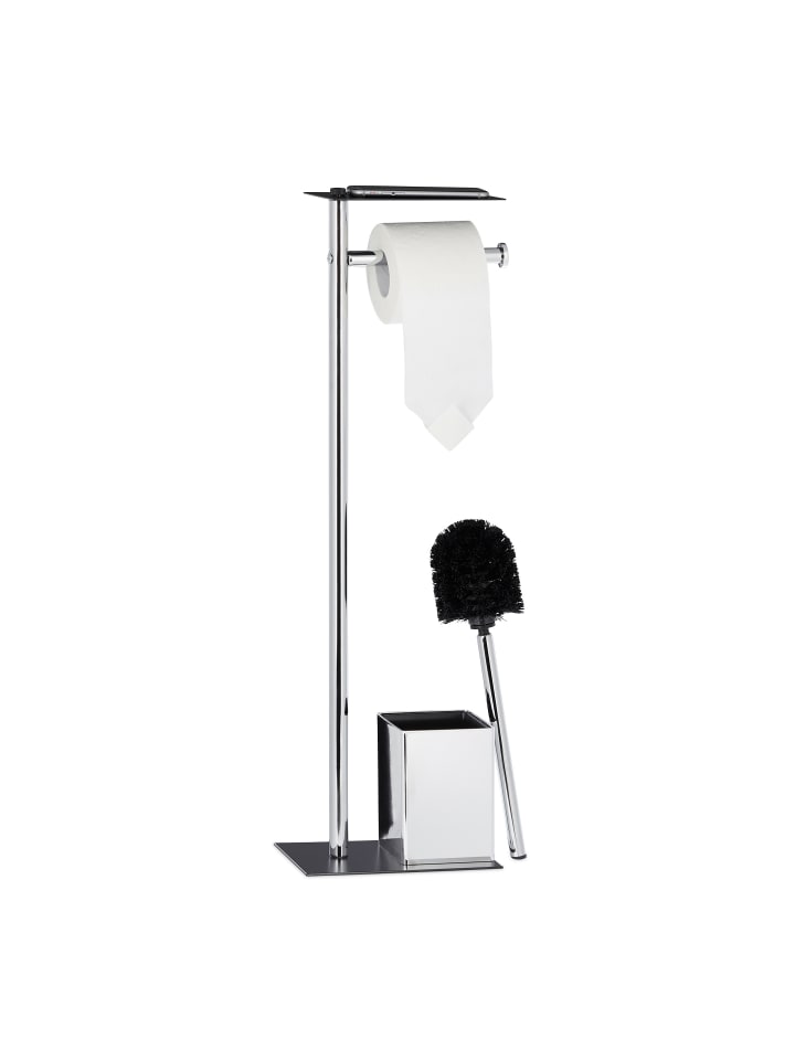 relaxdays WC Garnitur in Schwarz/Silber - (B)20 x (H)66 x (T)13 cm günstig kaufen onesize