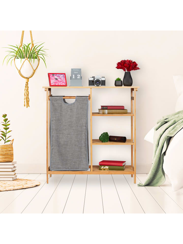 relaxdays 2tlg. Badregal Wäschekorb Set in Natur/Grau - (B)80 x  (H)80,5 x (T)33,5 cm günstig kaufen onesize