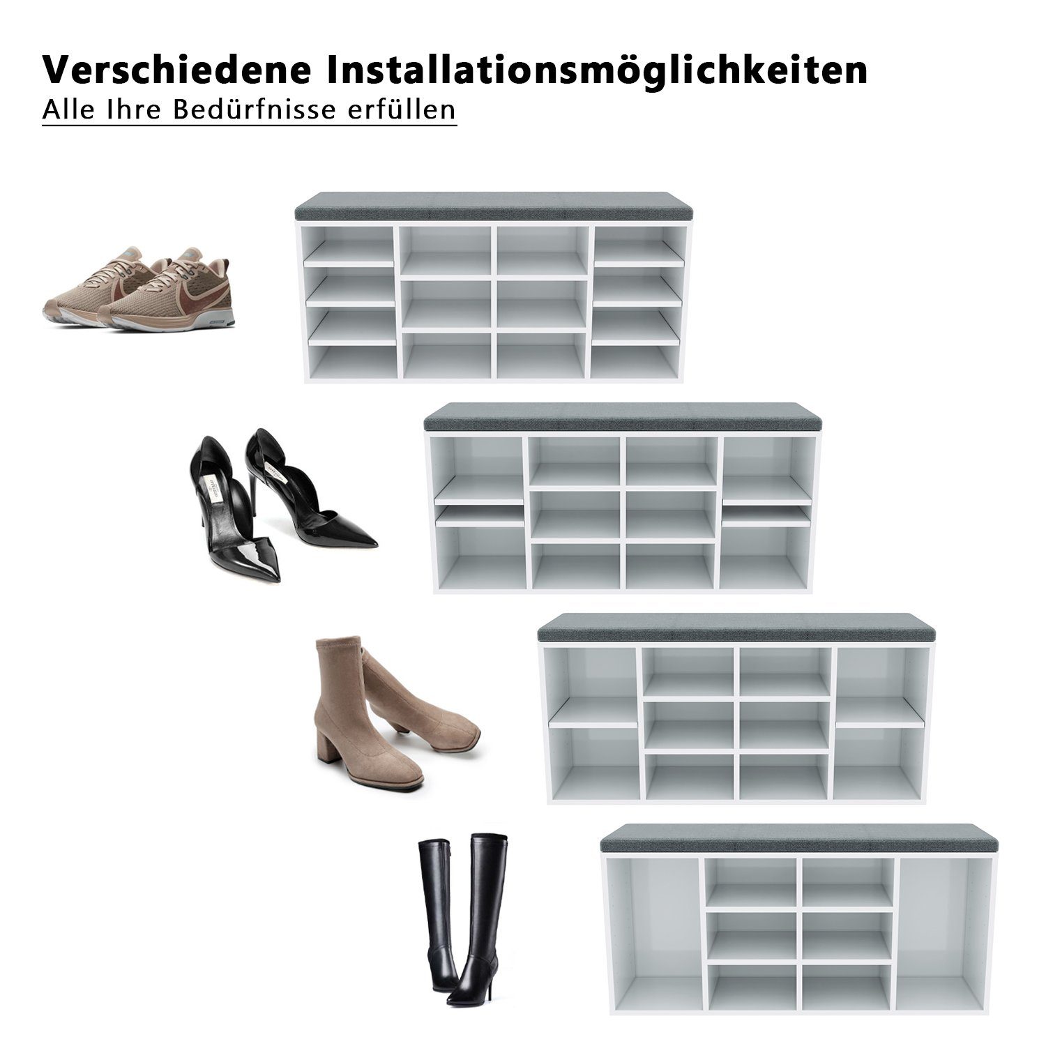 SONNI Schuhtruhe Schuhschrank mit sitzbank Weiß 103.5x30x48cm Schließfach