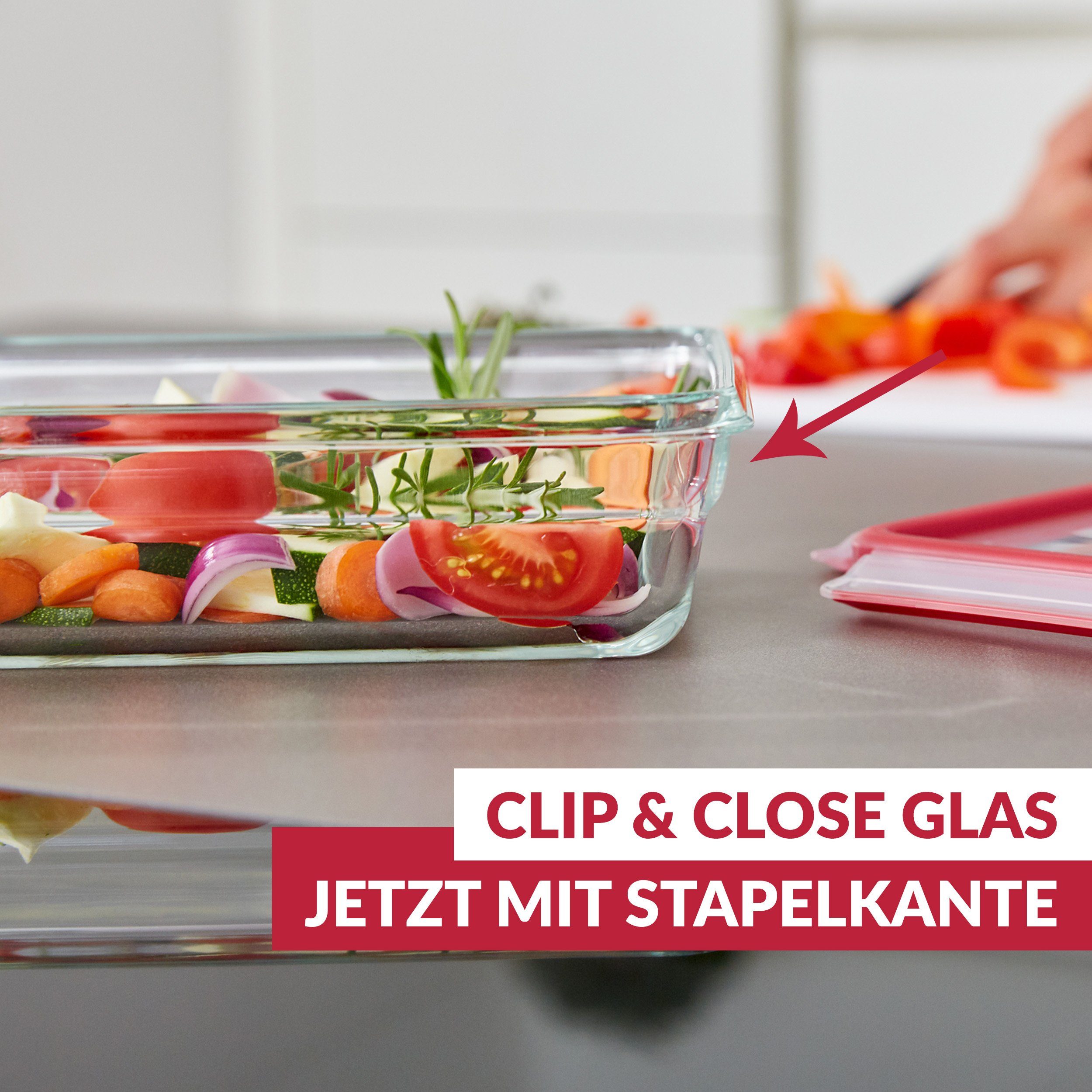 Emsa Frischhaltedose Clip & Close Glas, Glas, Kunststoff, (Set, 3-tlg), 0,18/0,45/1,3L, gefrier-,backofen-,mikrowellen- und spülmaschinenfest