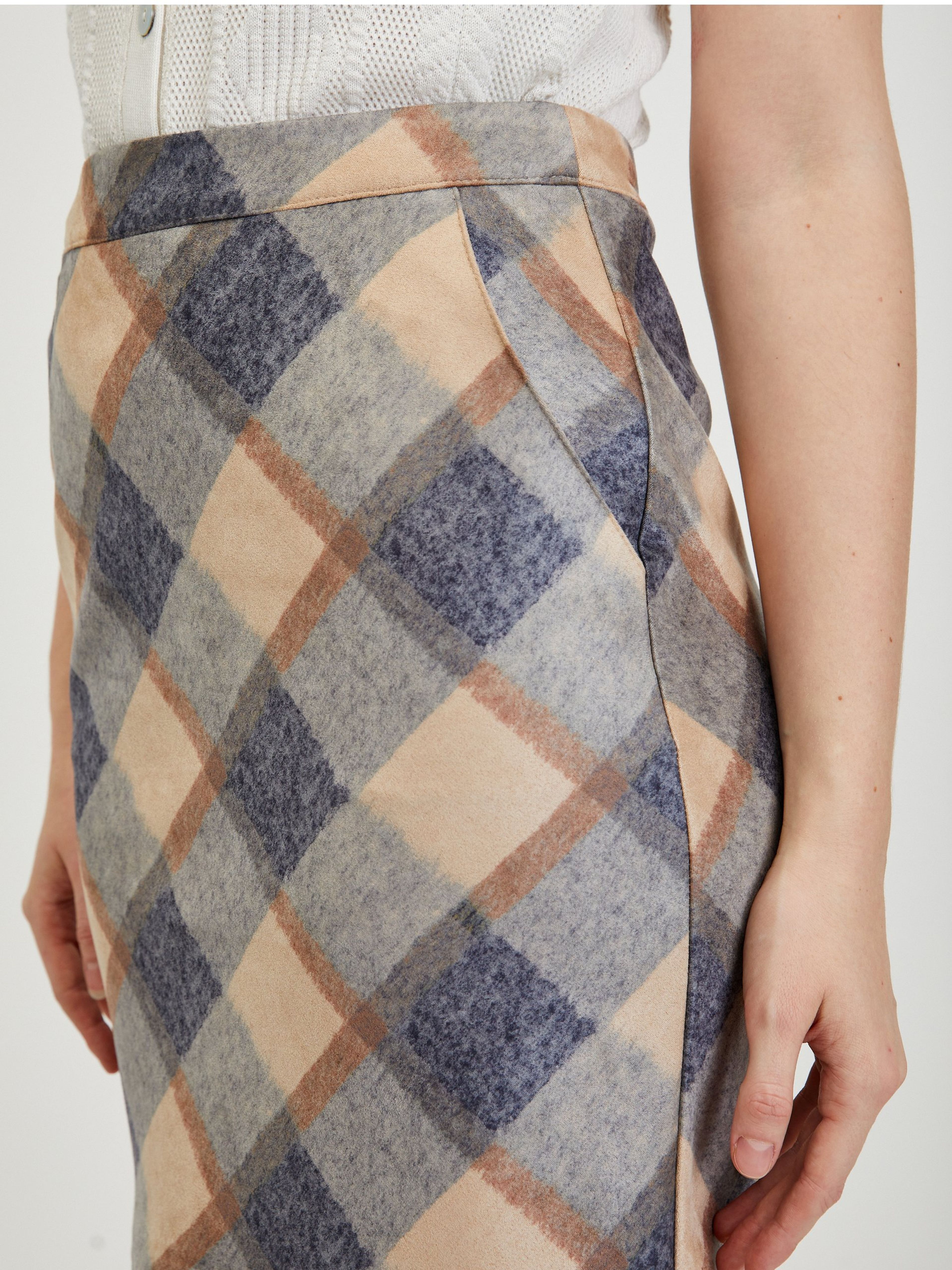 Beige-grauer karierter Damenrock ORSAY