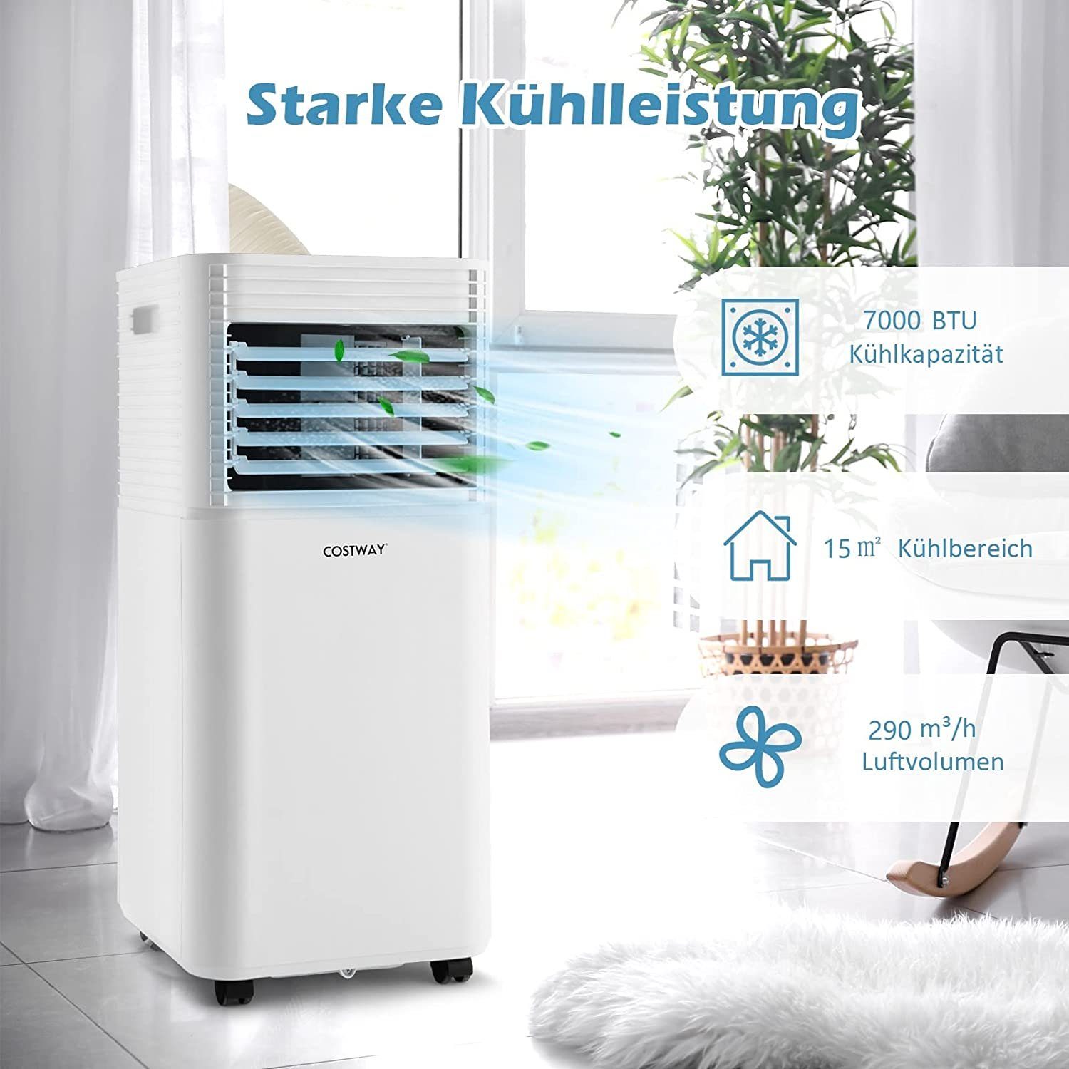 COSTWAY 3-in-1-Klimagerät, 7000BTU/2,1kW, 39m³, Fernbedienung, 16℃-32℃