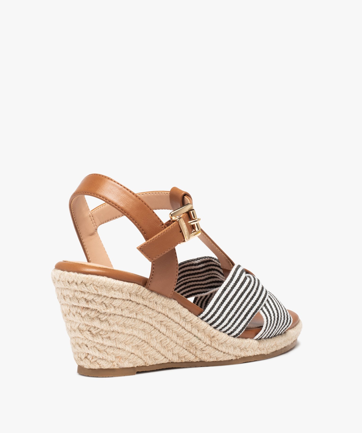 Sandales femme compensées dessus en toile drapée marine | GEMO