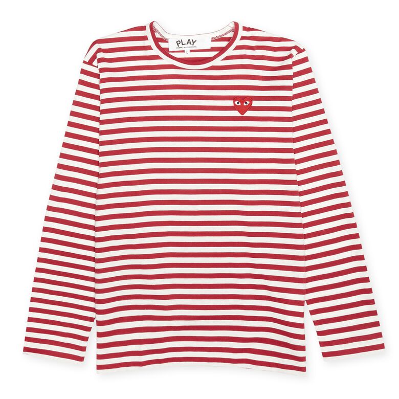 Comme des Garcons Play Play Red Heart Striped Long Sleeve T-Shirt red/white