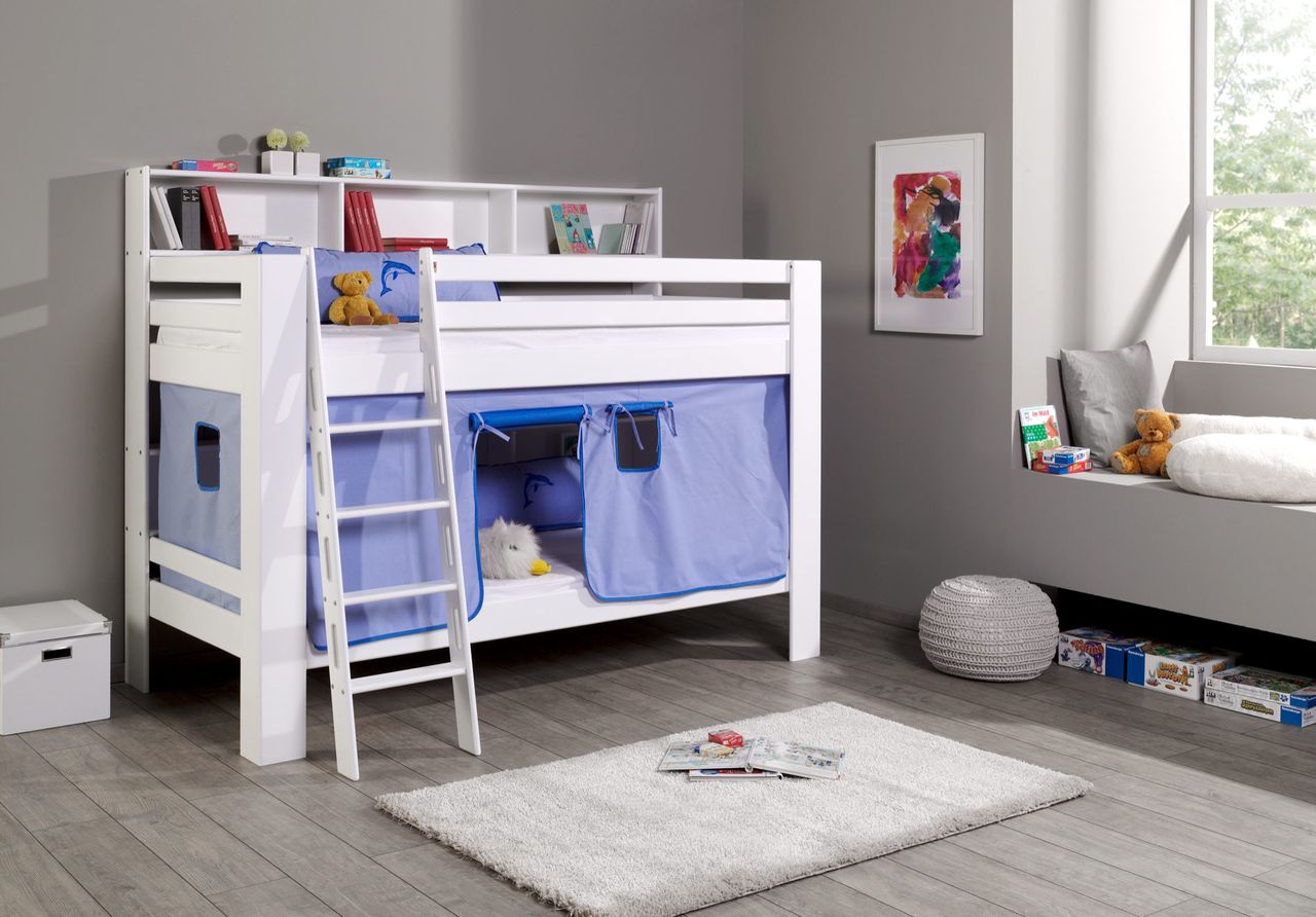 Relita Etagenbett Jan mit Bücherregal und Vorhang blau/delfin