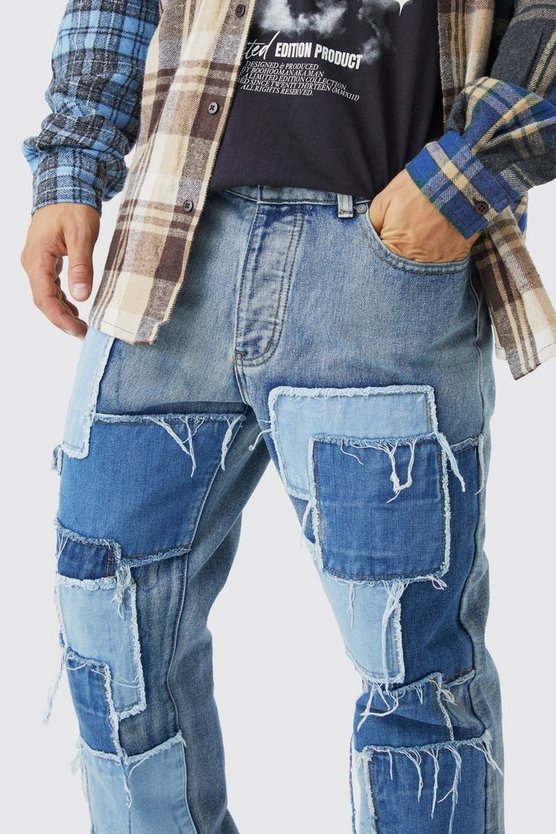 Patchwork-Jeans mit geradem Bein