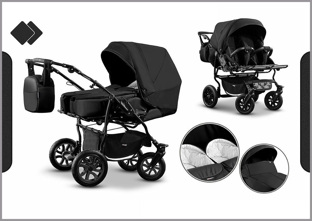 Elcar Zwillings-Kombikinderwagen Zwillingskinderwagen 2 in 1 Duet - 14 Teile - in 20 Farben