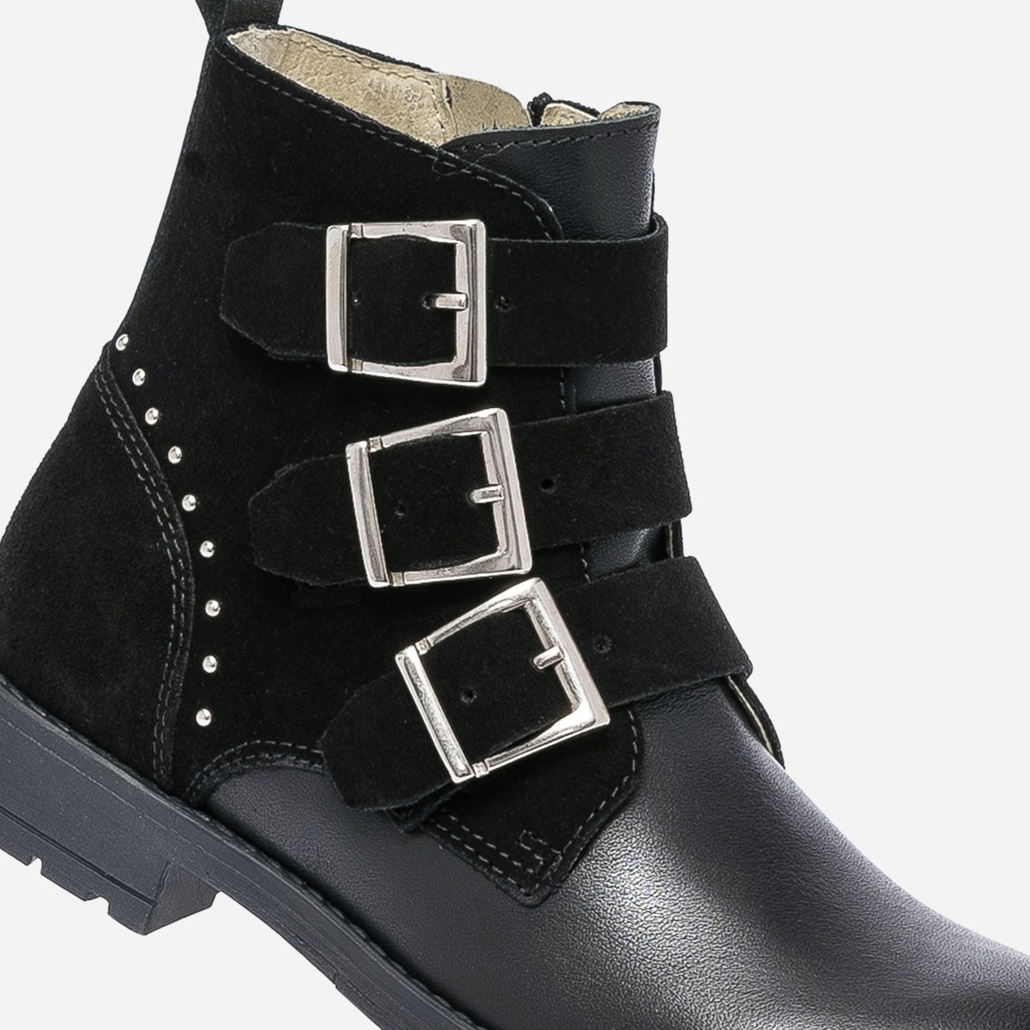 Boots noir en cuir bi matière à 3 boucles