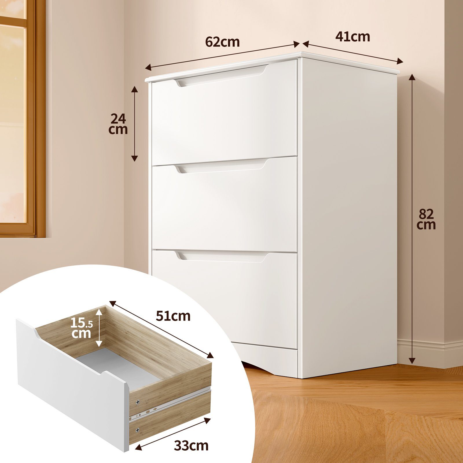Bealife Schubkastenkommode Kommode, Schlafzimmer Flur, Schrank, Sideboard, Weiß