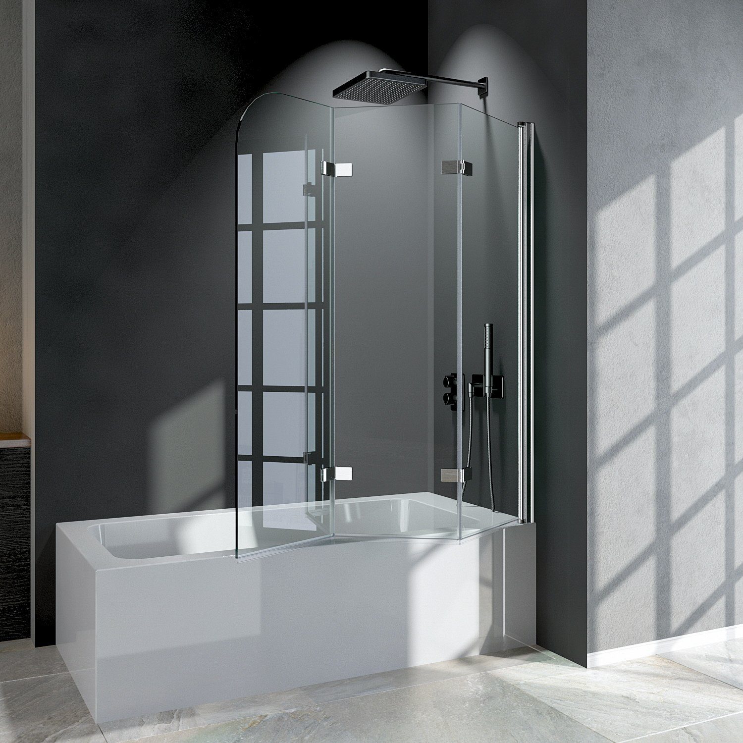 Boromal Badewannenfaltwand Badewannenaufsatz Badewannenfaltwand 3-teilig 180° Faltbare 120cm, 6mm Einscheibensicherheitsglas, Wasserabweisende beidseitiger Nanobeschichtung