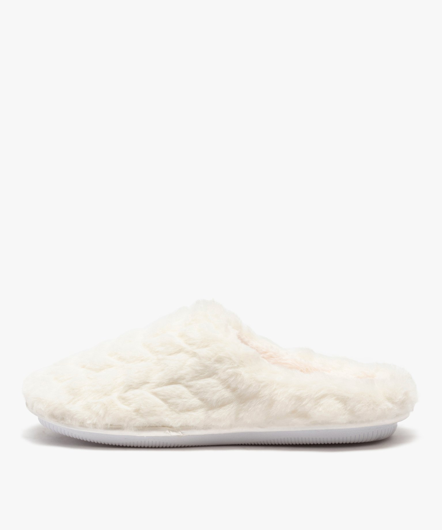 Chaussons femme mules plates unies imitation fourrure blanc | GEMO
