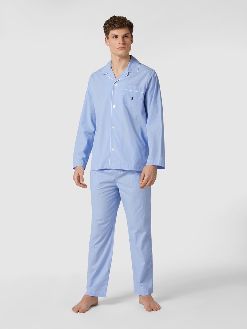 Pyjama aus Baumwolle mit Webmuster in hellblau