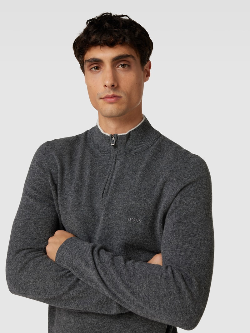 Strickpullover mit Troyer-Kragen Modell 'Marlo' in anthrazit