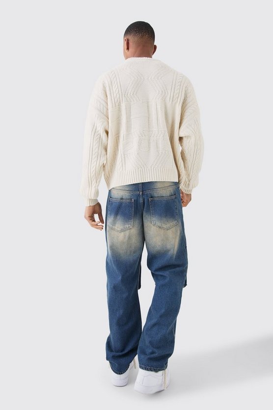 Kastiger Oversize Zopfmuster-Pullover